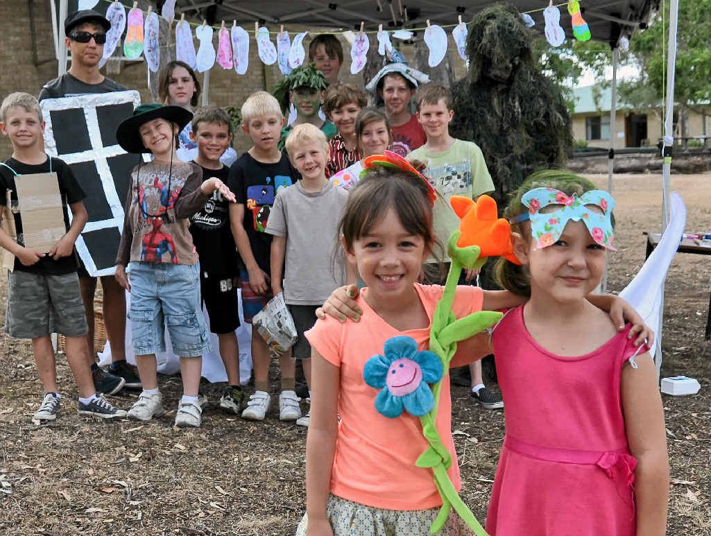 EARTH DAY: SOTE students Edie Macguire and Stella Leslie dress up to celebrate Earth Day with their classmates.